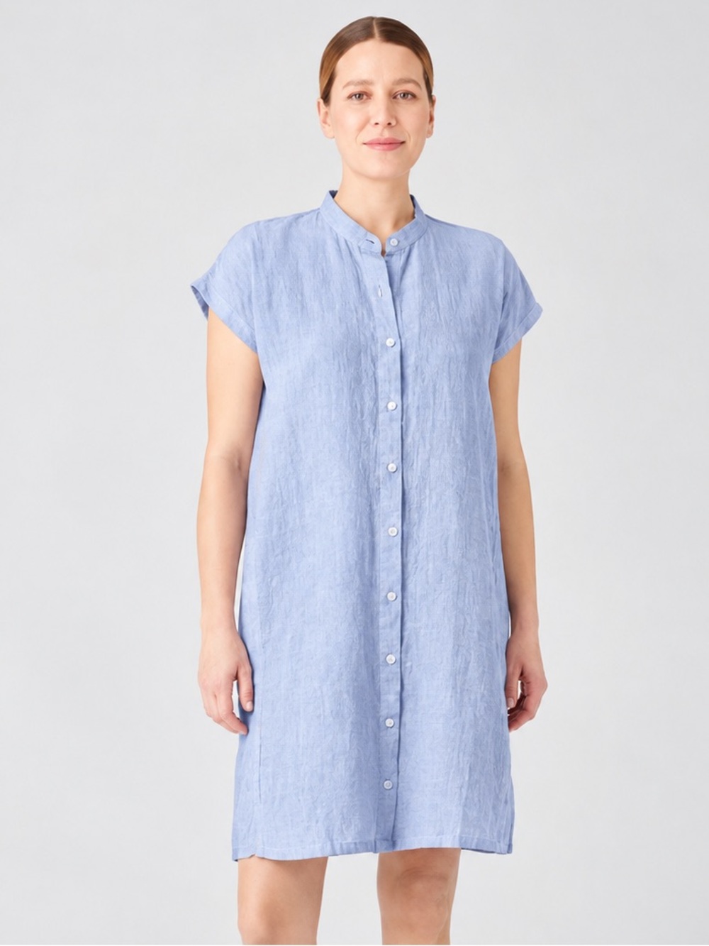 NWT Eileen Fisher Washed Organic Linen Delave Shirtdress